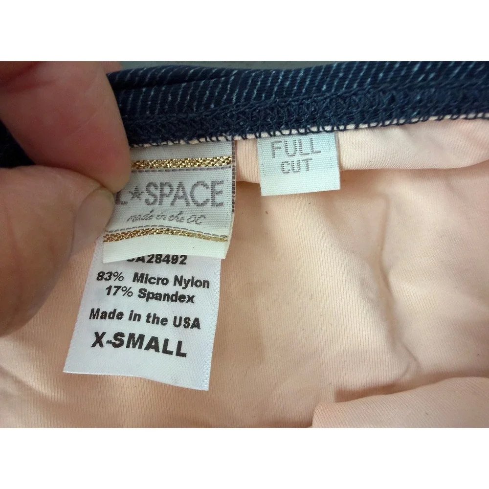 L Space Denim Print Strappy Bikini Bottoms Full Cut Blue Coral XS NWOT